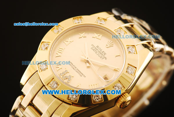 Rolex Datejust Automatic Movement Full Gold with Gold Dial and Diamond Bezel-ETA Coating Case - Click Image to Close
